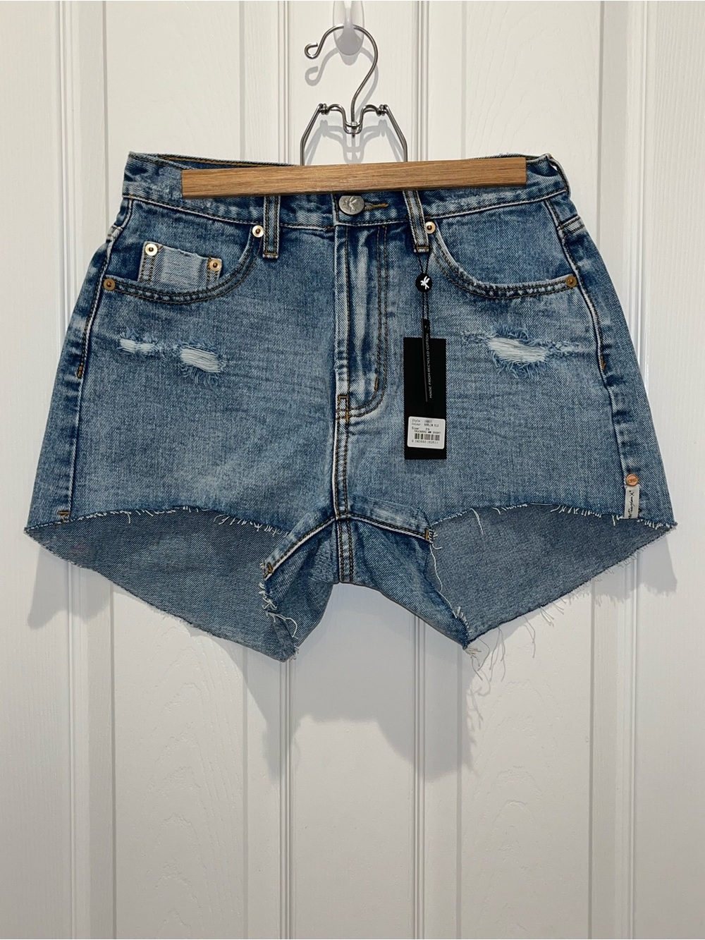 One Teaspoon Distressed High-Rise Denim Shorts - Light Blue